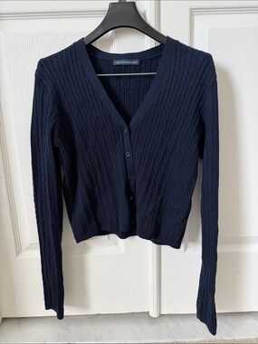 Brandy Melville navy cable-knit V-neck buttoned cardigan